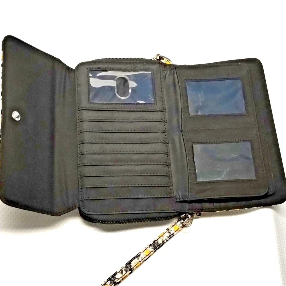 Safe Keeper Boho Daisy Floral Womens Wristlet Wallet Clutch Black Yellow Bag